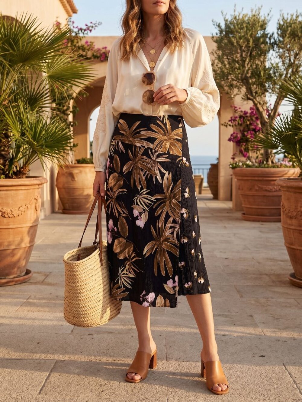 Vince Tropical Garden Print Midi Wrap Skirt Dark Navy Blue NWT Size 6 $295